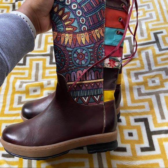 🌹Socofy Boho Tribal Brown Knee Boots Womens 7 - Picture 11 of 16